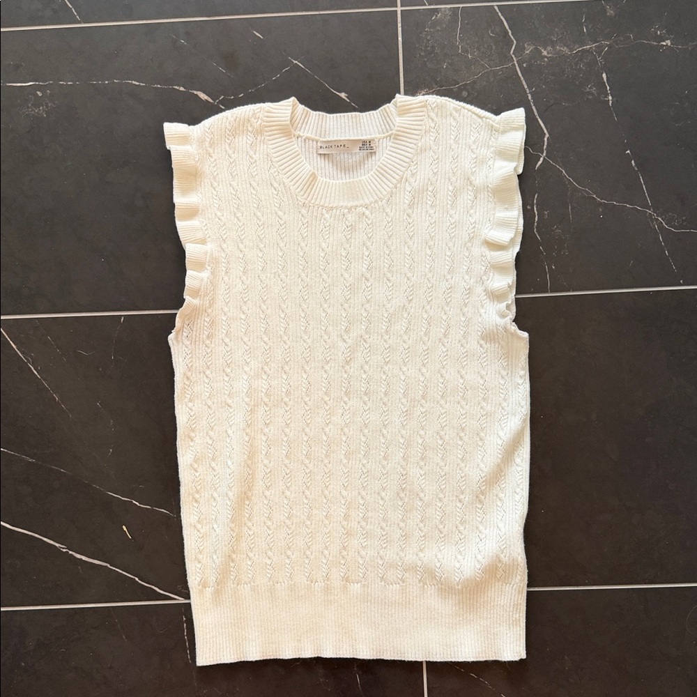 Black Tape_ Cream Ribbed Sweater Tank
